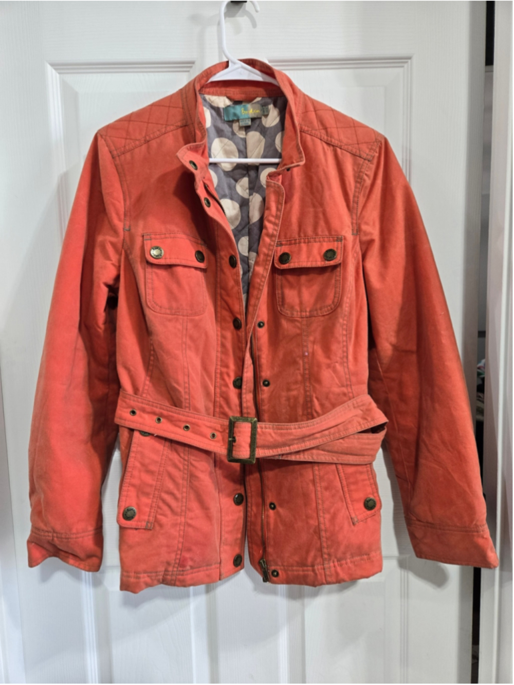 Boden Utility Jacket Women's Size 8 Orange Quilted Belted